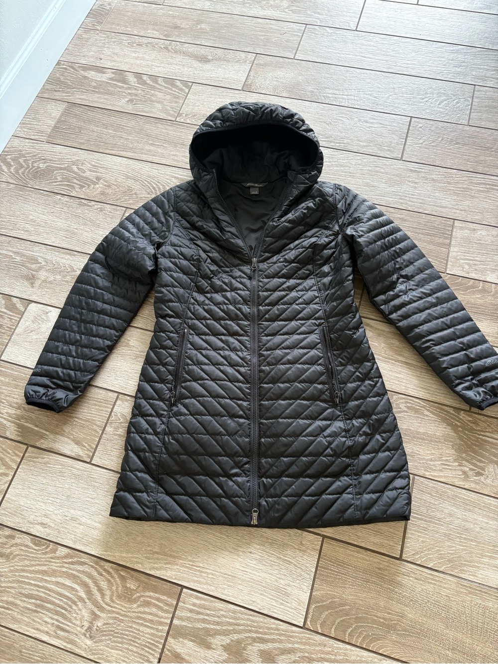 Eddie Bauer Black Hooded Quilted Long Puffer Coat